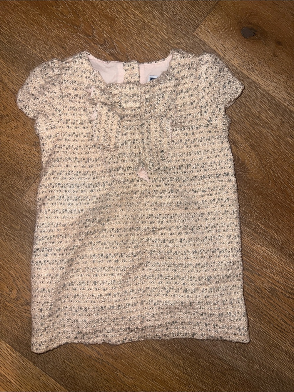 Janie and Jack Cream Knit Dress with Silver Sparkle Bow